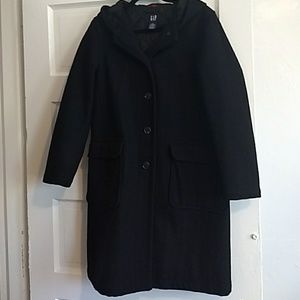 Gap black wool coat with hood